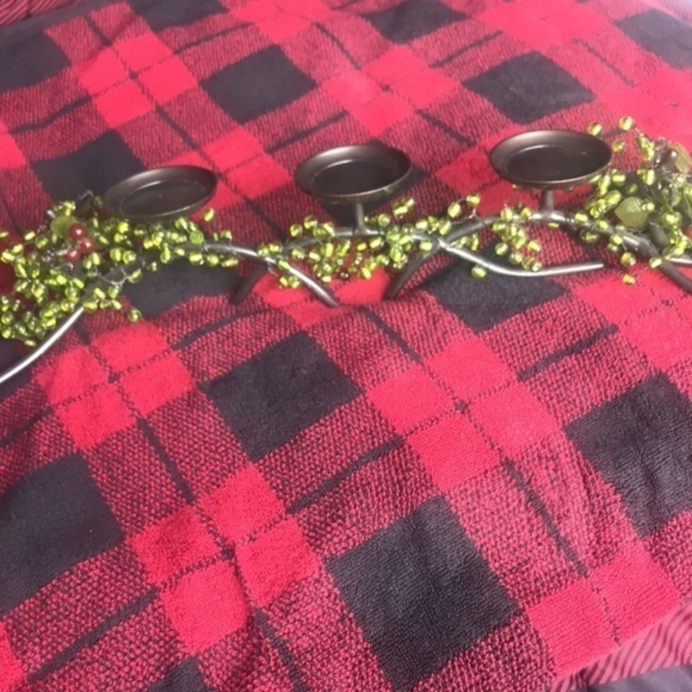 Metal three tier candle holder with beading